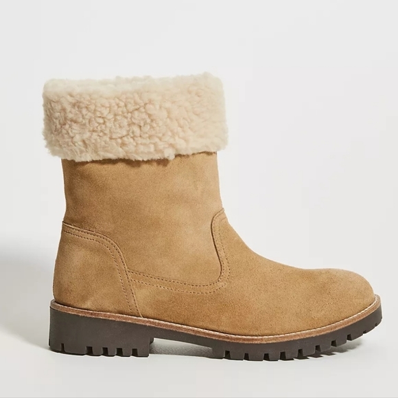 Anthropologie Louise Sherpa-cuffed Ankle Boots - tan - Picture 1 of 15